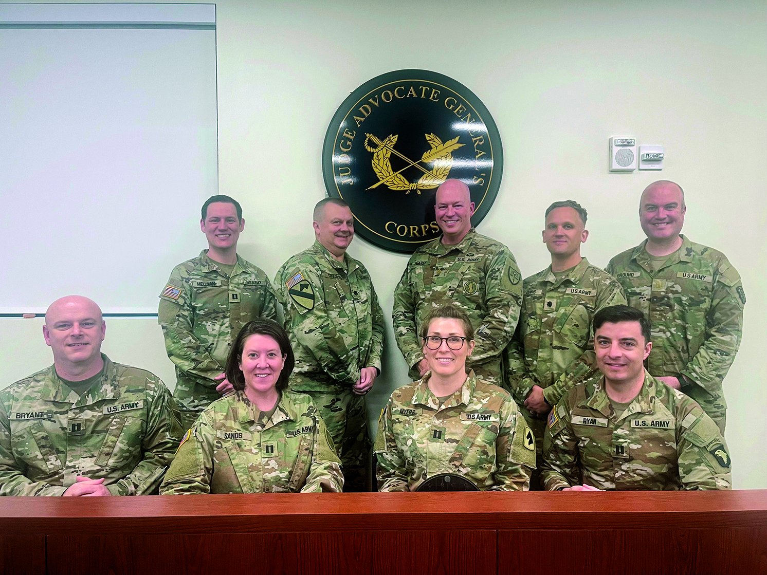 Eight Kentucky Army National Guard JAs
            completed the Basic Trial Advocacy Course
            at Fort Belvoir, Virginia. The course,
            hosted by the Trial Counsel Assistance Pro
            -
            gram (TCAP), marked the National Guard’s
            first training session at TCAP. (Credit: 1LT
            Kaitlin Baudendistel) 
